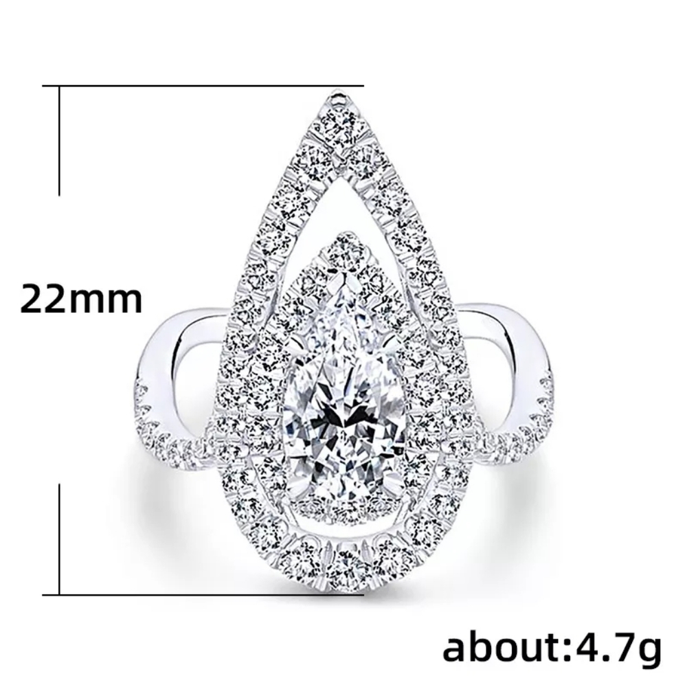 Pretty Silver Pear Cut Diamond Ring - Picture 3 of 3